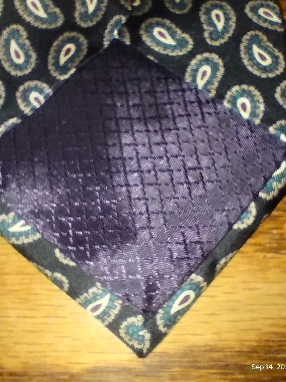 Christian Dior MONSIEUR Black Paisley Silk Tie with Teal and Cream Accents - Picture 4 of 5